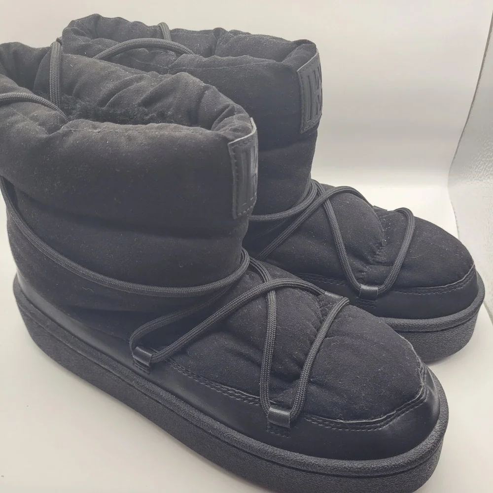 HM Black Padded Faux Fur Lined Snow Boots Platform Winter Lace Up 40 Mens 9